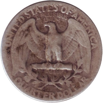 Монета 25 центов. 1941 год, США. (Без отметки монетного двора). Вашингтон. Монета 25 центов. 1941 год, США. (Без отметки монетного двора). Вашингтон.