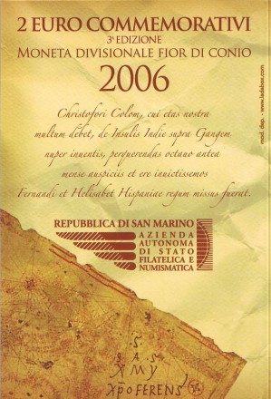 Монета 2 евро. 2006 год, Сан-Марино. (в буклете) 500 лет со дня смерти Христофора Колумба. Монета 2 евро. 2006 год, Сан-Марино. (в буклете) 500 лет со дня смерти Христофора Колумба.