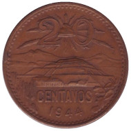 Монета 20 сентаво. 1944 год, Мексика. Пирамида Солнца. Монета 20 сентаво. 1944 год, Мексика. Пирамида Солнца.