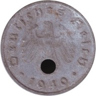 Монета 10 рейхспфеннигов. 1940 год, Германия (Третий Рейх). (F). Монета 10 рейхспфеннигов. 1940 год, Германия (Третий Рейх). (F).