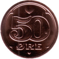 Монета 50 эре. 2021 год, Дания. Монета 50 эре. 2021 год, Дания.