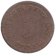 Монета 5 пфеннигов. 1876 год (E), Германская империя. Монета 5 пфеннигов. 1876 год (E), Германская империя.