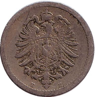 Монета 5 пфеннигов. 1876 год (E), Германская империя. Монета 5 пфеннигов. 1876 год (E), Германская империя.