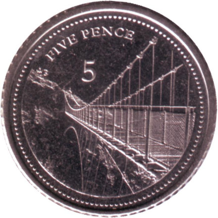 Монета 5 пенсов. 2020 год, Гибралтар. Мост.