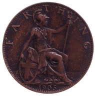 Монета 1 фартинг. 1905 год, Великобритания. Монета 1 фартинг. 1905 год, Великобритания.