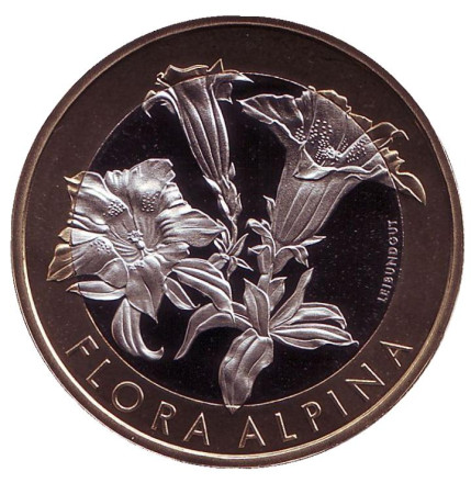 Монета 10 франков. 2017 год, Швейцария. Горечавка альпийская. Флора Альп.