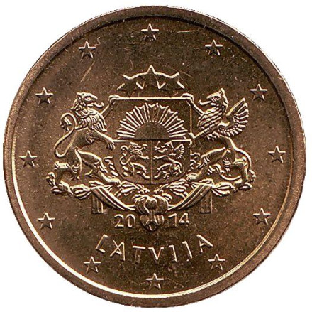 Монета 50 центов, 2014 год, Латвия.