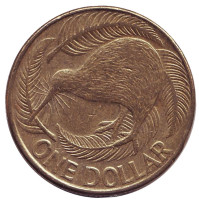 Киви (птица). Монета 1 доллар. 2008 год, Новая Зеландия.