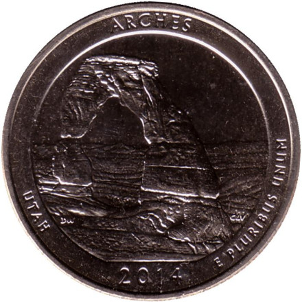 Монета 25 центов (S). 2014 год, США. Национальный парк Арки. Парк № 23.
