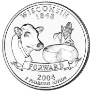 Монета 25 центов (P). 2004 год, США. Висконсин. Штат № 30. Монета 25 центов (P). 2004 год, США. Висконсин. Штат № 30.