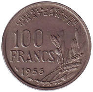 Монета 100 франков. 1955 год, Франция. Монета 100 франков. 1955 год, Франция.