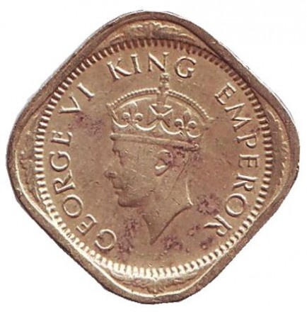 Монета 1/2 анны. 1943 год, Индия Британская.