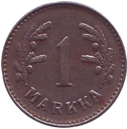 Монета 1 марка. 1949 год, Финляндия.  
