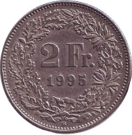 Монета 2 франка. 1995 год, Швейцария. Гельвеция. Монета 2 франка. 1995 год, Швейцария. Гельвеция.