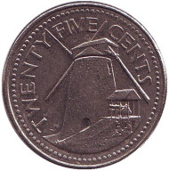 Монета 25 центов. 2004 год, Барбадос. Сахарная мельница Моргана Льюиса. Монета 25 центов. 2004 год, Барбадос. Сахарная мельница Моргана Льюиса.