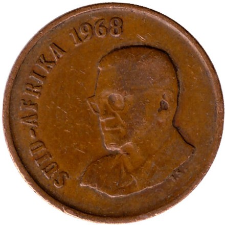 Монета 1 цент. 1968 год, ЮАР. (Suid Africa). Окончание президентства Чарльза Сварта. Воробьи. Монета 1 цент. 1968 год, ЮАР. (Suid Africa). Окончание президентства Чарльза Сварта. Воробьи.