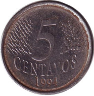 Монета 5 сентаво. 1994 год, Бразилия. Монета 5 сентаво. 1994 год, Бразилия.