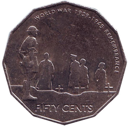 Монета 50 центов. 2005 год, Австралия. 60 лет со дня окончания Второй Мировой войны.