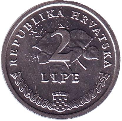 Монета 2 липы. 1993 год, Хорватия. UNC. Виноградная ветвь.