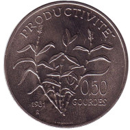 Монета 50 сантимов. 1981 год, Гаити. FAO. Растения.