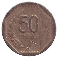 Монета 50 сентимов. 2004 год, Перу.
