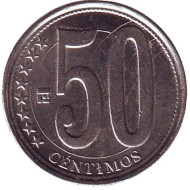 Монета 50 сентимо. 2007 год, Венесуэла. Герб Венесуэлы. Монета 50 сентимо. 2007 год, Венесуэла. Герб Венесуэлы.