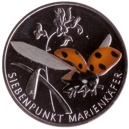 Монета 5 евро. 2023 год, Германия. Семиточечная божья коровка. Серия "Чудесный мир насекомых".