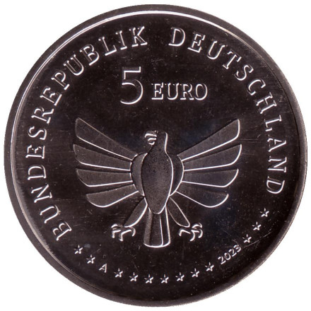 Монета 5 евро. 2023 год, Германия. Семиточечная божья коровка. Серия "Чудесный мир насекомых".