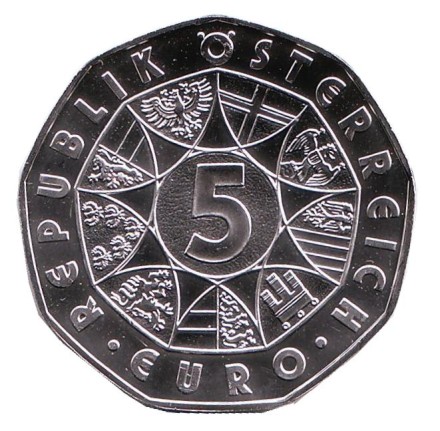 Монета 5 евро. 2007 год, Австрия. 850 лет городу Мариацелль.