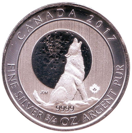 Монета 2 доллара. 2017 год, Канада. Серый волк. Вой волков.