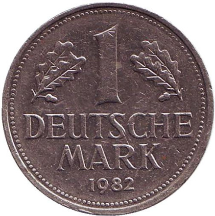 Монета 1 марка. 1982 год (F), ФРГ. Из обращения.
