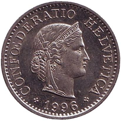 Монета 10 раппенов. 1996 год, Швейцария. Монета 10 раппенов. 1996 год, Швейцария.