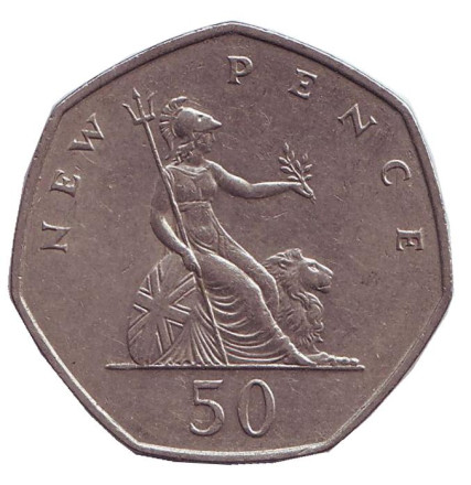 Монета 50 новых пенсов. 1969 год, Великобритания.