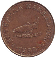 Монета 2 денара, 1993 год, Македония. Форель. Монета 2 денара, 1993 год, Македония. Форель.