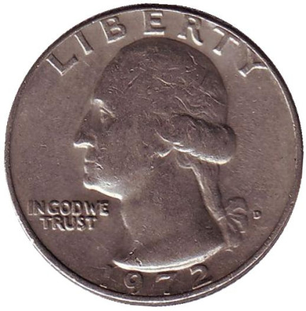 Монета 25 центов. 1972 (D) год, США. Вашингтон.
