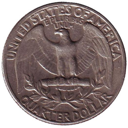Монета 25 центов. 1972 (D) год, США. Вашингтон. Монета 25 центов. 1972 (D) год, США. Вашингтон.