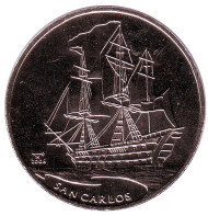Монета 1 песо. 2008 год, Куба. Корабль "Сан Карлос". Монета 1 песо. 2008 год, Куба. Корабль "Сан Карлос".