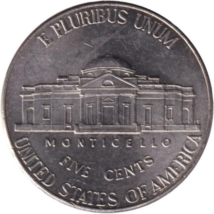 Монета 5 центов. 2016 год (D), США. Монтичелло.