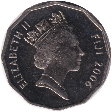 Монета 50 центов. 2006 год, Фиджи. Фиджийское каноэ Такиа (Каунитони).