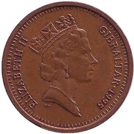 Монета 1 пенни. 1995 год, Гибралтар. Берберская куропатка. (AA). Немагнитная.