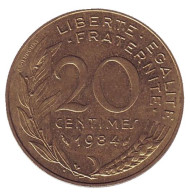 Монета 20 сантимов. 1984 год, Франция.