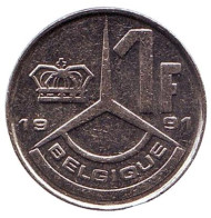 Монета 1 франк. 1991 год, Бельгия (Belgique). Монета 1 франк. 1991 год, Бельгия (Belgique).