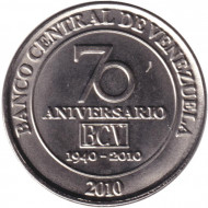 Монета 50 сентимо. 2010 год, Венесуэла. 70 лет банку Венесуэлы. Монета 50 сентимо. 2010 год, Венесуэла. 70 лет банку Венесуэлы.