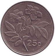 Монета 25 центов. 1998 год, Мальта. Цветы. Монета 25 центов. 1998 год, Мальта. Цветы.