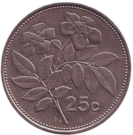 Монета 25 центов. 1998 год, Мальта. Цветы.