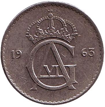 Монета 25 эре. 1963 год, Швеция. Монета 25 эре. 1963 год, Швеция.