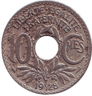 Монета 10 сантимов. 1928 год, Франция. Монета 10 сантимов. 1928 год, Франция.