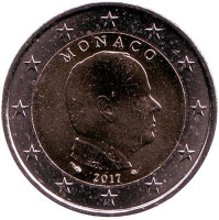 Князь Альберт II. Монета 2 евро. 2017 год, Монако.