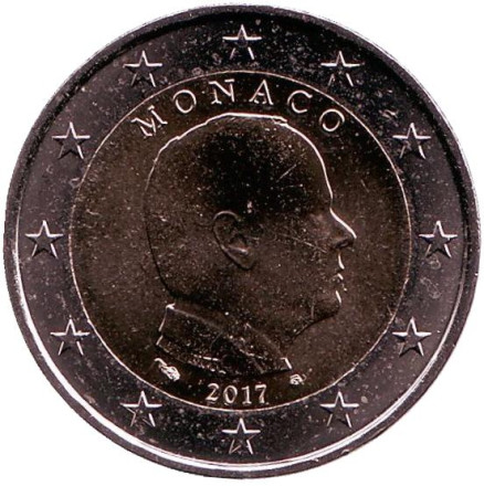 Монета 2 евро. 2017 год, Монако. Князь Альберт II.
