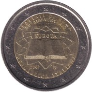 Монета 2 евро. 2007 год, Италия. 50 лет подписания Римского договора. Монета 2 евро. 2007 год, Италия. 50 лет подписания Римского договора.